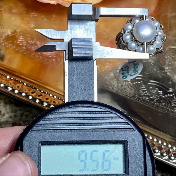 Vintage Estate Pearl Flower Cluster Ring ~ 925 Sterling Silver Antique Scroll - Picture 10 of 15